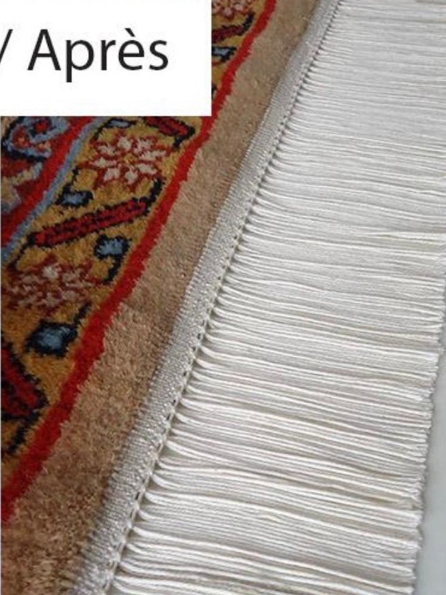 Kirman — franges et tête de tapis — après intervention