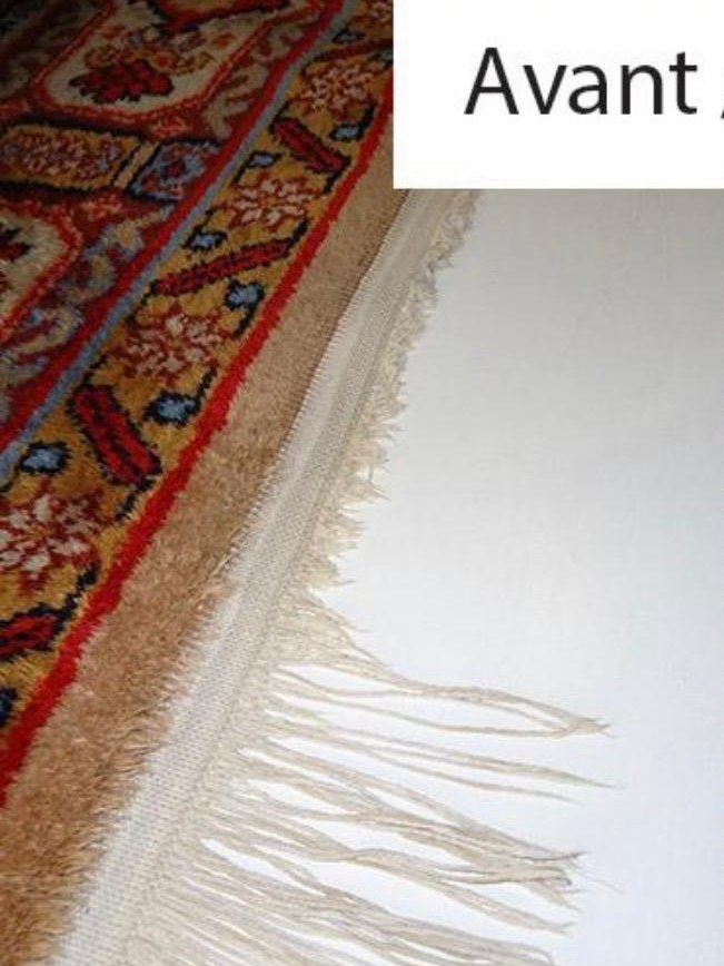 Kirman — franges et tête de tapis — avant intervention