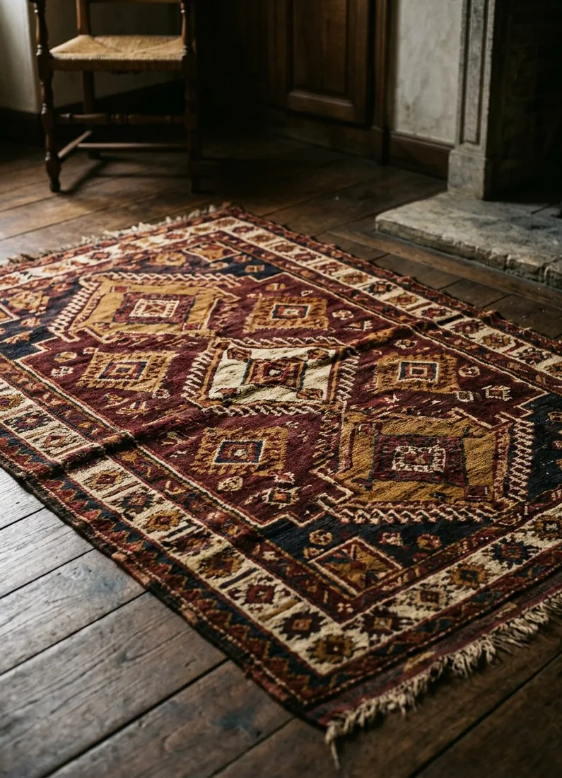 Kilim ancien aux teintures naturelles, alternative légère au tapis à velours