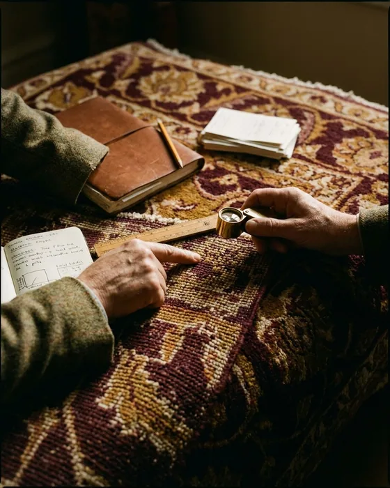 Fiche d'expertise et examen d'un tapis persan à l'atelier